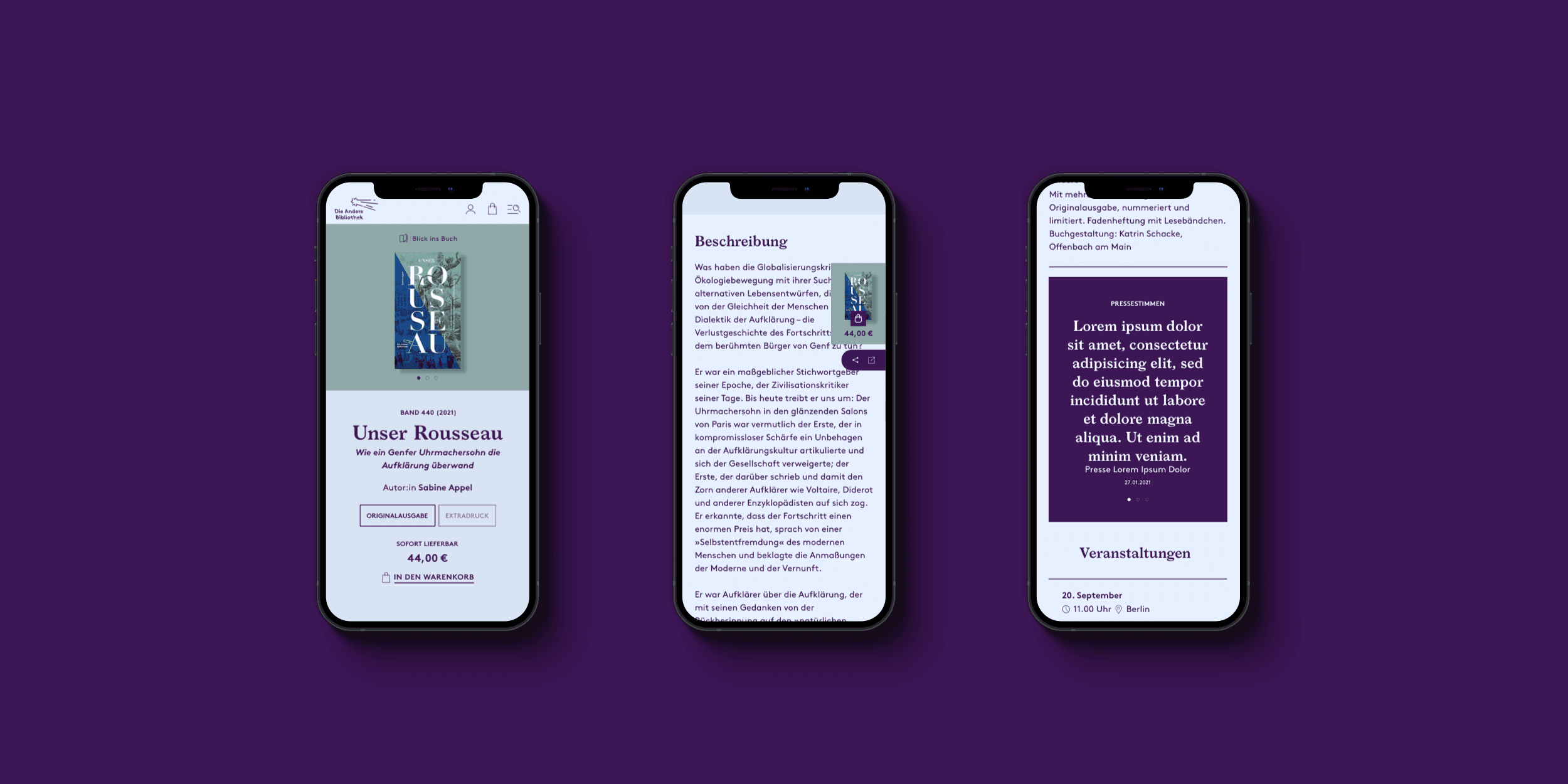 Mobile Mock-ups mit mobilen Designs vom Projekt.