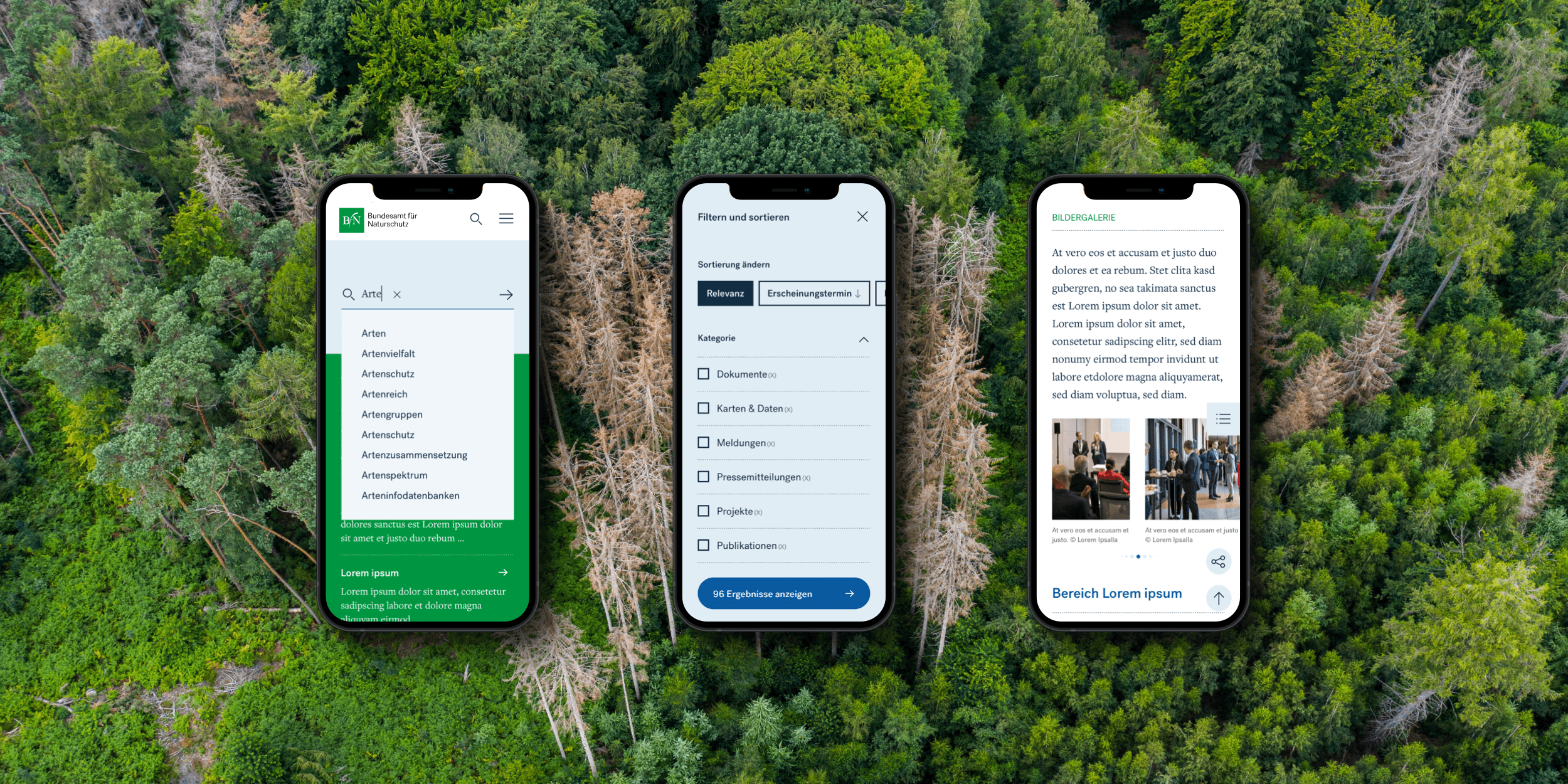 Mobile Mock-ups mit mobilen Designs vom Projekt.