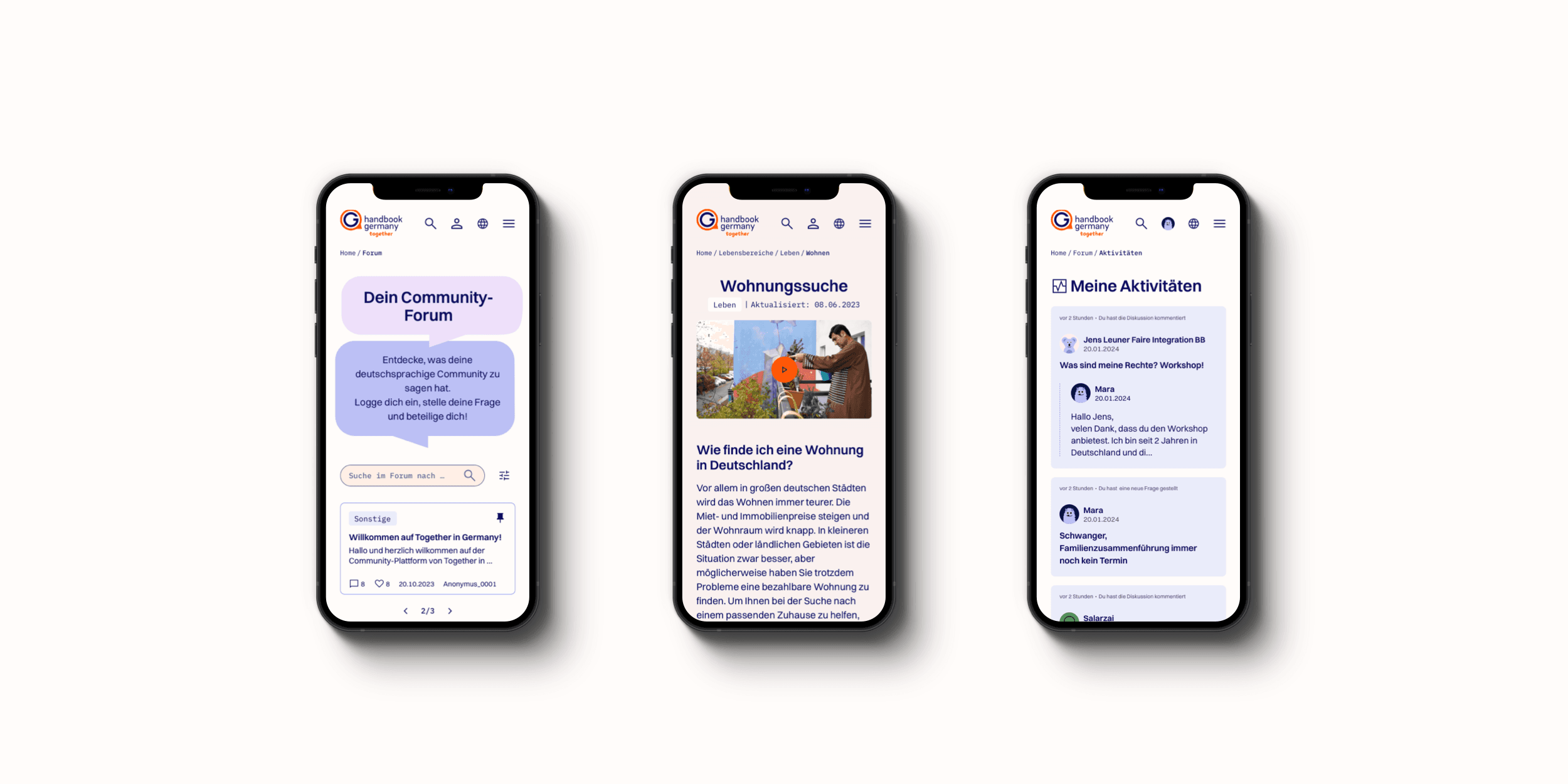 Mobile Mock-ups mit mobilen Designs vom Projekt.